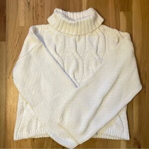NWOT Vintage Wide Sleeve Cable Knit Turtleneck White Sweater